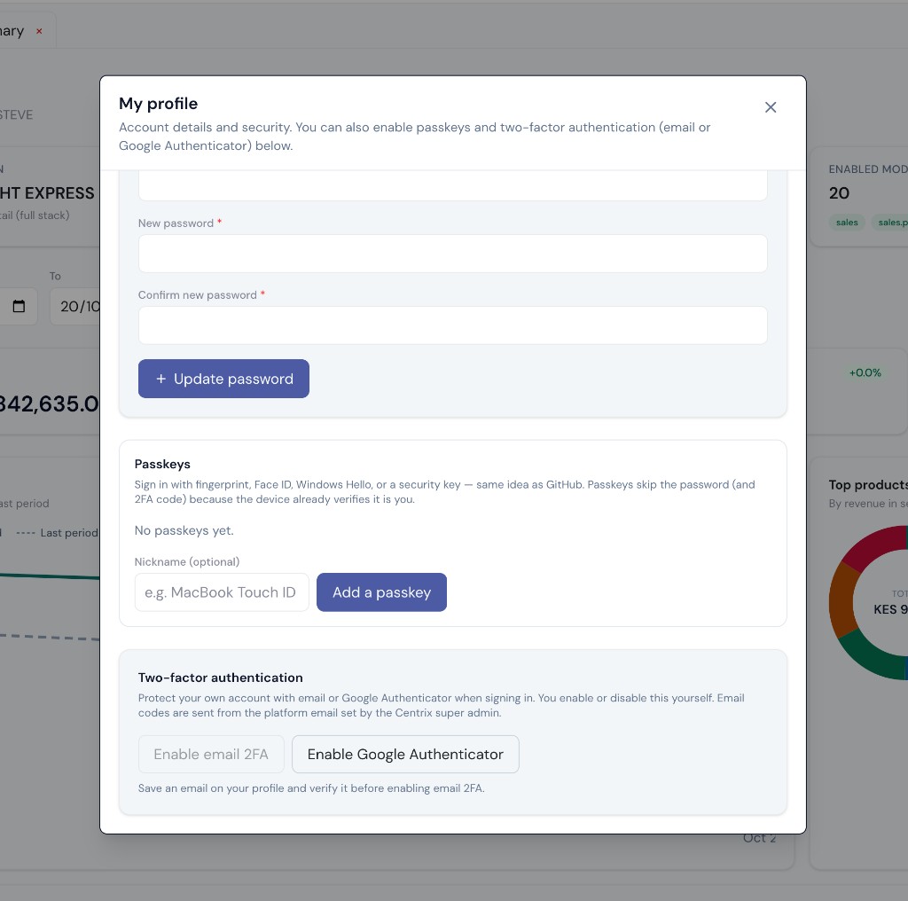My profile · security